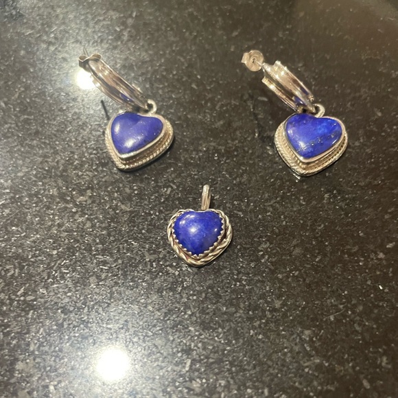 Lapis and Sterling heart pendant. The earring pictured are sold separately. - Picture 4 of 6